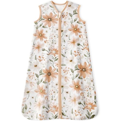 Unnivoll Baby Sleep Sack 6-12 Months 100% Cotton Lightweight 0.5 TOG Wearable Blanket Baby Sleep Bag with 2-Way Zipper for Newborn Infant Orange Flowers