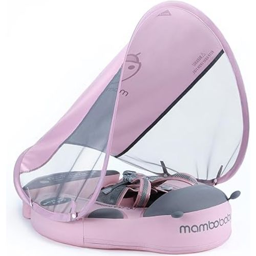 Mambobaby Float with Canopy Size Improved Non Inflatable Infant Baby Pool Float Smart Mambo Float Swim Trainer Baby Swim Float Mambo Baby Float Solid Air Free Water Waist Swimming Ring (PIN Ladybug)