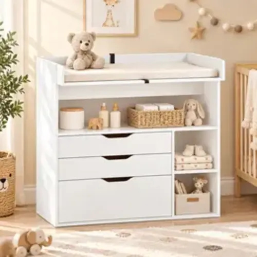Linor Baby Changing Table Dresser with 3 Drawers and 3 Storage Shelves, Can be Used as a Baby Dresser with Changing Table Top, a Baby Changing Station, a Wood Diaper Changing Station (White) Newborn Nursery Baby Shower Natural - TikTok Shop