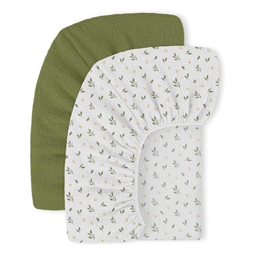 Mi Flor Muslin Crib Sheets – Fitted Crib Sheet 52"x28"x8" – 2 Pack Soft & Breathable Cotton Baby Sheets, Crib Sheets for Boys & Girls, Standard Crib Mattress, CPC Certified