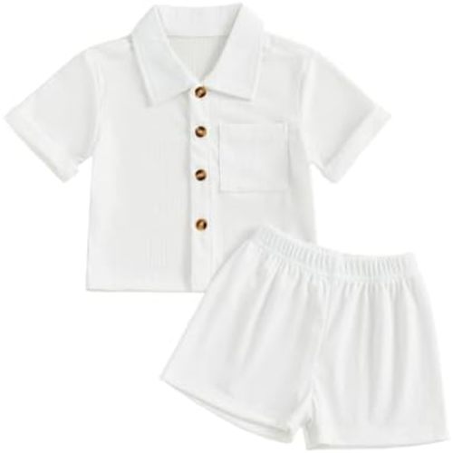 fhutpw Baby Boy Clothes Toddler Infant Leisure Ribbed Button Down Shirt Tops + Shorts Set 2PCS Summer Soft and Smooth Outfit