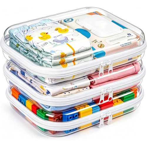 5 Pack Diaper Bag Organizer Pouches, Clear Hard Shell Zipper Cases for Baby Travel Essentials, Waterproof Storage Box for Pacifier Snacks Toys Wipes Clothes, Makeup Bag, Lego Toy Storage, Toiletry Bag