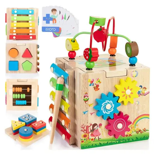 Wooden Activity Cube, 8-in-1 Montessori Toys, Kids Educational - TikTok Shop