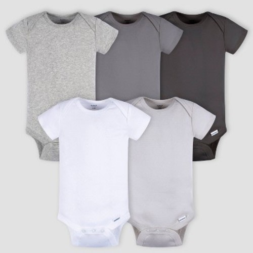 Gerber Baby 5pk Short Sleeve Onesies, Color: White | Gray | Black, Size: 0-3M