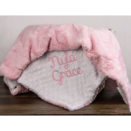 Personalized Blush Pink Minky and You Choose the Dimple Minky Baby Blanket, Newborn Girl Gift, Baby Shower Gift, Embroidered Blanket