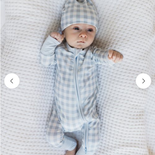 Blue Gingham Zipper Romper – In My Jammers