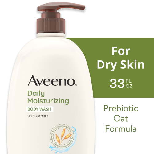 Aveeno Daily Moisturizing Soap, Dry Skin Body Wash and Scrub with Prebiotic Oat, 33 oz
