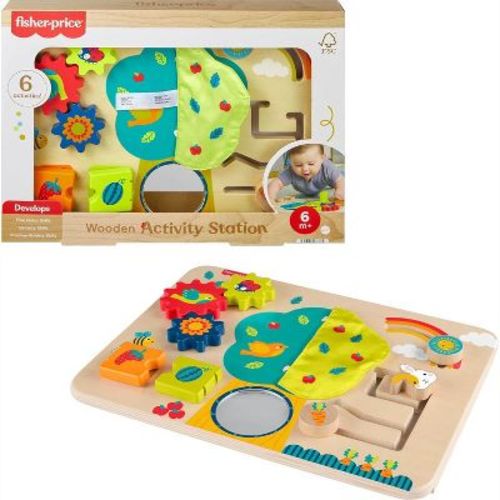 Fisher-Price Wooden Activity Station with 6 Sensory Activities for Babies