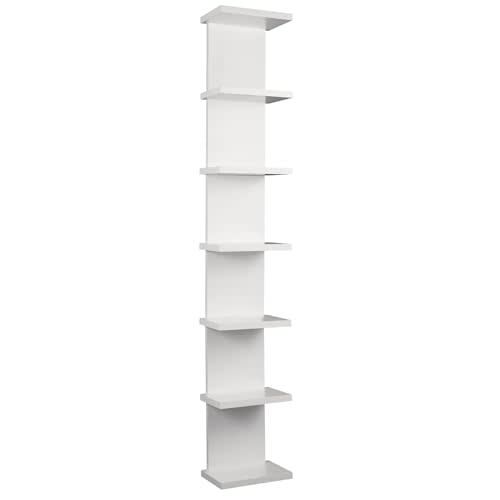 7 Tier Wall Shelf Unit - Lack Floating Shelf, Compact Display Float Shelves, Vertical Column Wall Decor Mount Floating Storage Organizer Tall Tower Shelves for Bedrooms, Living Rooms, White