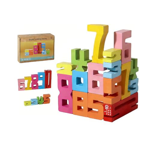 BOVVSKY Wooden Number Building Blocks, Montessori-Inspired Wooden Number Building Blocks, Math Learning Toys for Kids Digital Educational Counting Toys (20pcs)