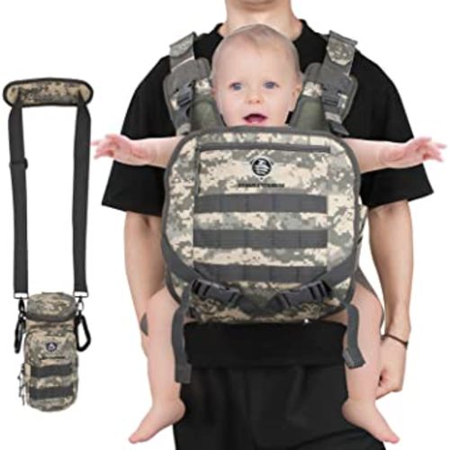 Military Inspire - Baby Carrier Newborn to Toddler – 8-35Lbs Baby Outdoor Gear for Dads with Tactical MOLLE Webbing Removable Bag & Bottle Holder -Ergonomic Front-Facing Baby Chest Sling