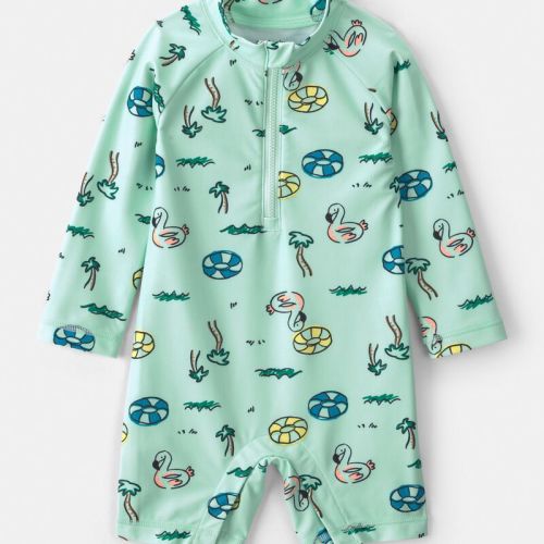 Baby Boy Vacation Long-Sleeve 1-Piece Rashguard Swimsuit - Green | Carter’s Oshkosh Canada