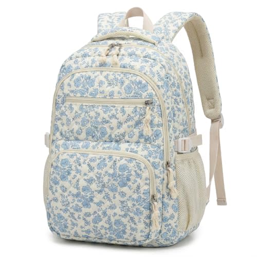 YFGBCX 3pack Flower Backpack Quilted Backpack for Women Cute Floral Rucksack Fashion Travel Daypack (Blue)