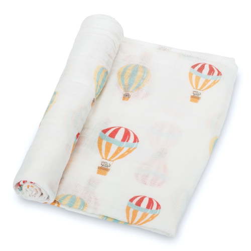 LollyBanks Hot Air Balloons Baby Muslin Swaddle Blanket - 100% Muslin Cotton, 47"x47", 1 Pack