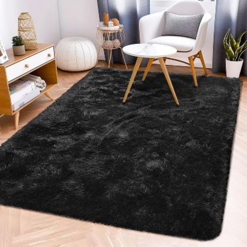 LOVEVOOK Black Rug for Bedroom 3x5 Feet - Ultra Soft Area Rug - Non-Slip Shaggy Carpet for Living Room, Cozy Fluffy Floor Rug for Home Decor