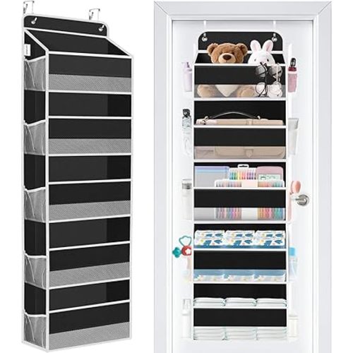 WISELIFE Over The Door Organizer - 5 Shelves Large Capacity Hanging Bedroom Storage Solution with Side Pockets for Dorm Bathroom Pantry Nursery and Baby Essentials Holds up to 40 Lbs (Black)