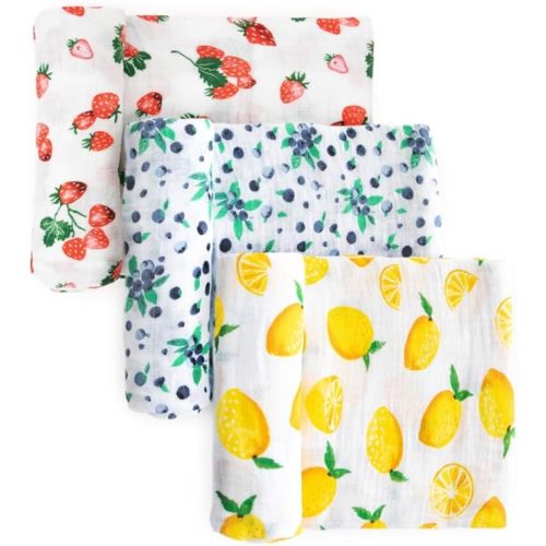 Little Unicorn Muslin Swaddle Blanket for Newborns & Infants | Soft & Breathable Fabric | Set of 3 Baby Blankets for Swaddling, Nursing, Shower Gifts (Berry Lemonade)