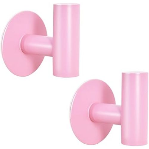 Vuzvuv Adhesive Hooks Pink SUS304 Stainless Steel - Self Adhesive Heavy Duty Waterproof Wall Hooks for Towel, Coat, Robe in Bathrooms Kitchen Hotel (2-Pack)