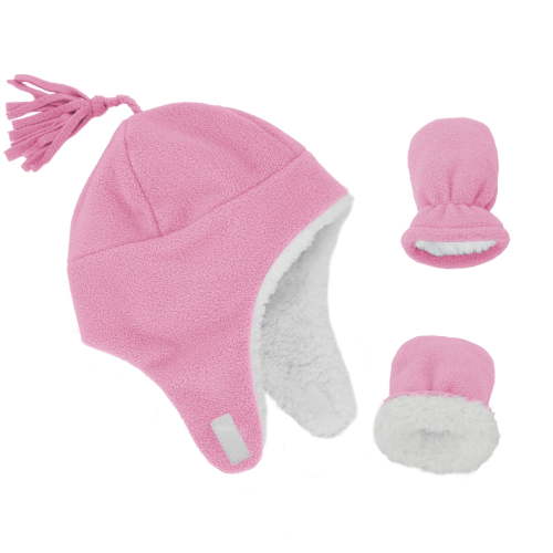 American Trends Baby Boy Winter Hat and Mitten Set Baby Girl Hats Toddler Winter Hat Sherpa Lined Fleece Earflap Beanie for Girls Boys Light Pink M