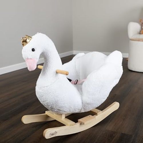 Rocking Horse - Swan Plush Ride on Toys with Seat and Handles - Wooden Rocking Horse for Kids 18 Months and Up - Baby Toys by Lil' Riders (White)
