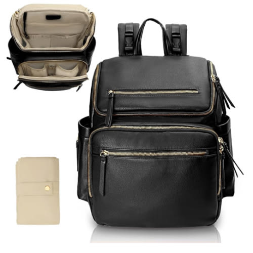 Diaper Bag Backpack Baby Diaper Bag Leather with 17 Diaper Bag Organizing Pouches,Changing Pad,Stroller Straps,4 Insulated Pockets,Black