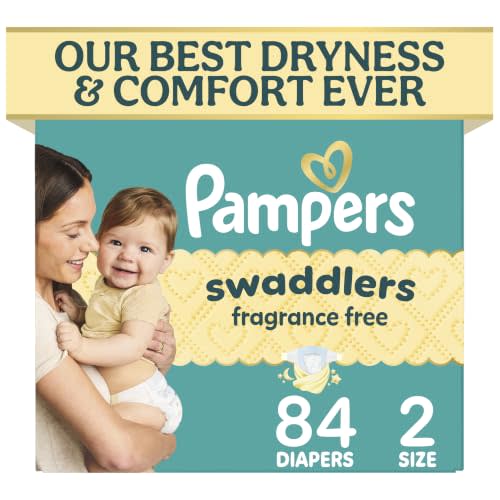 Pampers Swaddlers Diapers, Size 2 (10-22 lbs), 84 Count, Fragrance Free, Hypoallergenic, Absorbent, Pediatrician Recommended, Skin Safe