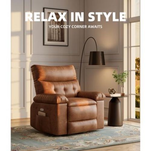 Oversized Wide Recliner Chair,Heat and Massage,PU Leather Large Manual Recliner for Adults,with 1.5X Sponge Filling & Easy Recline Mechanism-Brown