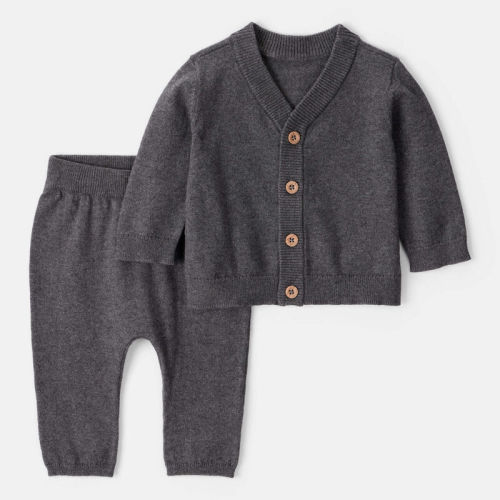 Grey Baby Boy 2-Piece Cotton Long-Sleeve Cardigan & Pant Set - Grey | Carter’s Oshkosh Canada