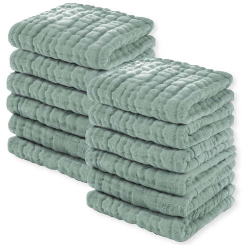 YOOFOSS Muslin Burp Cloths 100% Organic Cotton Baby Face towels 12 Pack Baby Washcloths for Showering 12"x12" Soft and Absorbent Baby Towels