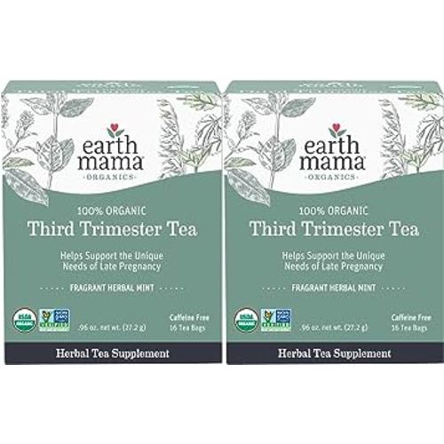 Earth Mama Organic Third Trimester Tea Bags | 100% USDA Organic Herbal Tea for Late Pregnancy Comfort + Childbirth Preparation, 16 Teabags Per Box (2-Pack)