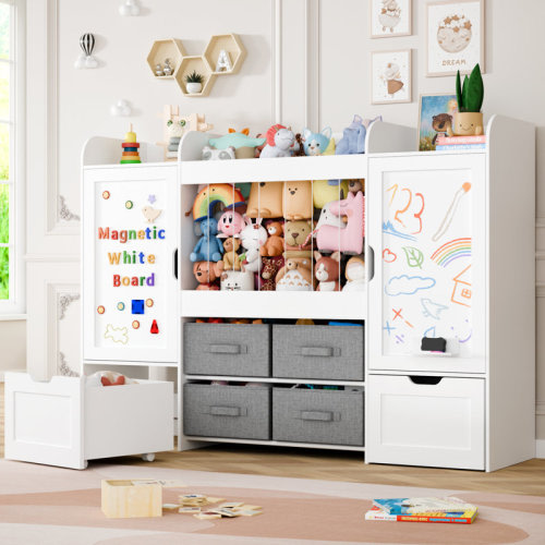 Isabelle & Max™ 61" W Toy Storage Organizer, Kids Toy Storage With Stuffed Animal Storage, 2 Movable Toy Box, 4 Storage Bins And 2 Magnetic Board, Montessori Bookshelf For Kid Toy Room Organization & Reviews | Wayfair