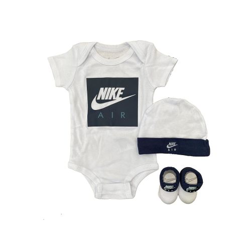 Nike Air Baby Boy Bodysuit, Hat and Booties 3 Piece Set (O(LN0058-001)/W, 0-6 Months)