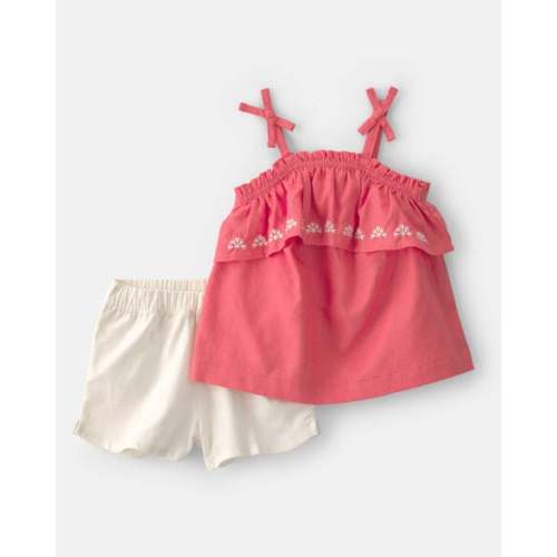Baby Girl 2-Piece Linen Sleeveless Top & Short Set - Coral/Ivory | Carter's