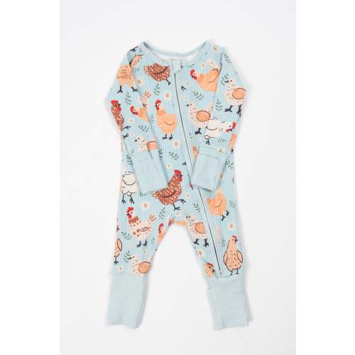 Blue Chickens & Blooms Baby Ribbed Cotton Zippy – American Farm Company
