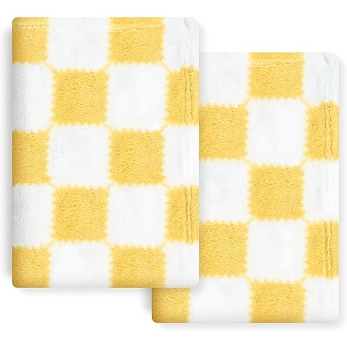Checkered Baby Blanket for Boys Girls, 2 Pack Soft Baby Boy Girl Blankets, Small 28 x 40 inches Toddler Fleece Blanket, Essentials Crib Stroller Items, Newborn Gift (Yellow)