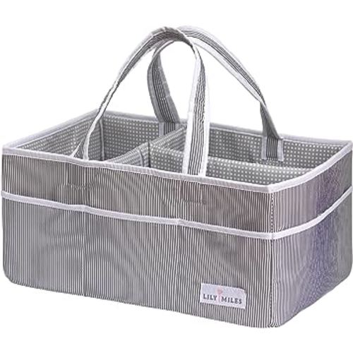 Lily Miles Baby Diaper Caddy Organizer - Baby Shower Basket for Newborn Boys or Girls - Nursery Must Haves for New Mom - Baby Registry Favorites - Large Storage Tote Bag for Changing Table or Car