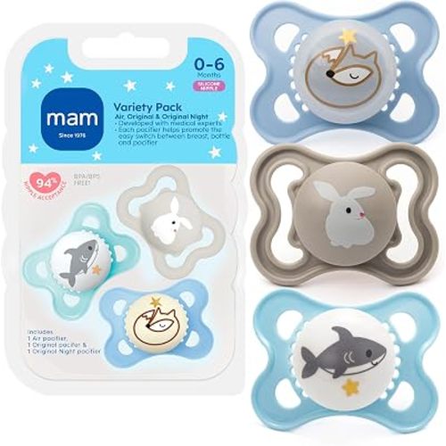 MAM Pacifier 0-6 Months Variety Pack, BPA-Free, Silicone Nipple, 3 Pack