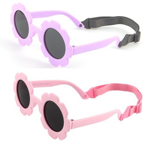 Baby flower Sunglasses with Strap girls Flexible Bendable Polarized Sunglasses for Infant Boys Girls 0-24 Months