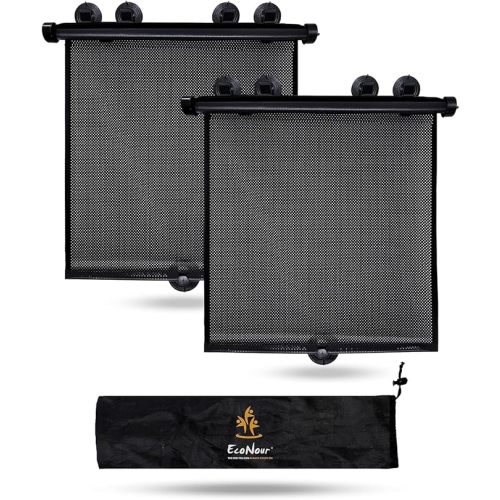 EcoNour Car Window Covers for Baby (2 Pack) | Retractable Car Window Shades for Protecting Kids, Passengers & Pets from Harmful Sun Rays | Window Sun Shade for Trucks, SUVs | (22”x24”)