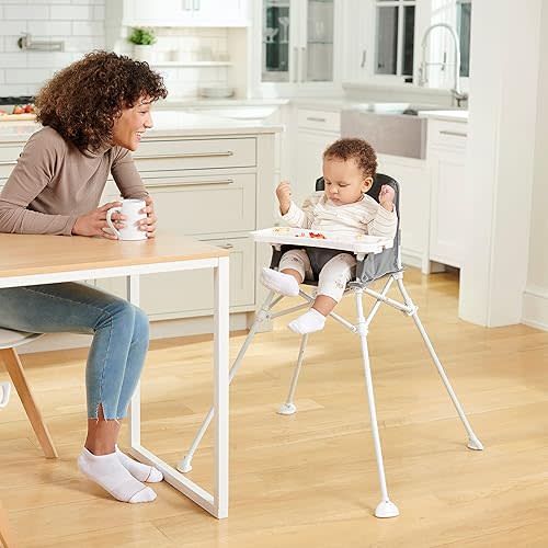 Regalo My Portable High Chair, Foldable High Chair for Babies & Toddlers, Indoor/Outdoor Baby Chair, Travel High Chair with Tray & Cup Holder, Gray