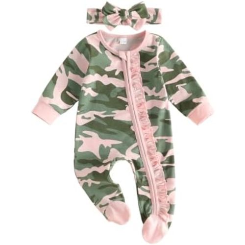 Newborn Baby Girl Camo Zipper Footie Romper Fall Hunting Outfit