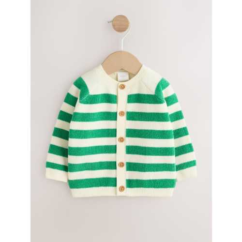 Green Striped Button (6-9M) Through Chenille Baby Cardigan