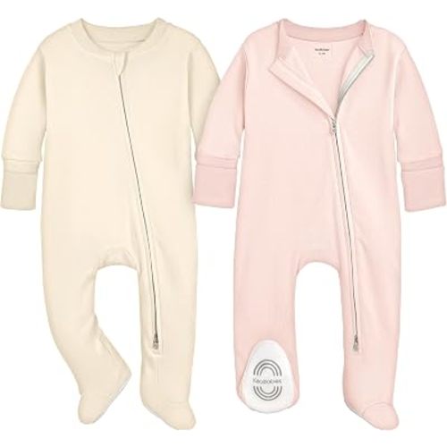2-Pack Baby Pajamas Footie – Baby Sleepers 0-3 Months, Organic Cotton Footed Newborn Pajamas with Mitten Cuffs, Double Zipper Jammies, Soft, Breathable, Unisex Sleep and Play PJS (Cameo, 0-3 Months)
