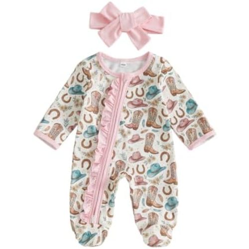 Kupretty Newborn Baby Girl Footies Ruffle Zipper Footed Romper