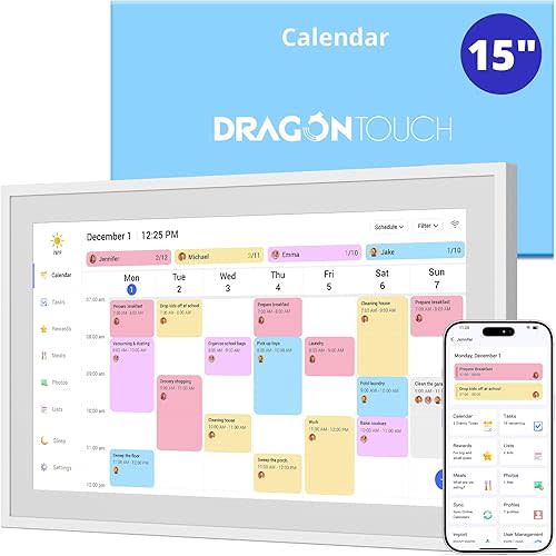 Dragon Touch 15.6" Digital Calendar Chore Chart – 1080P Full HD Interactive Touchscreen, Smart Family Planner, Hearth Display Digital Calendar Wall & Desk Mountable for Seamless Scheduling