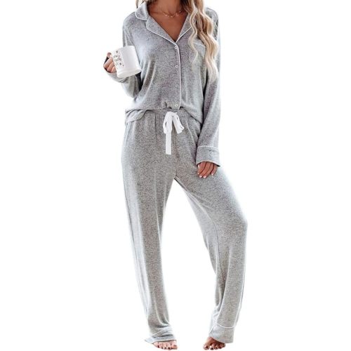 Aamikast Women's Pajama Sets Long Sleeve Button Down Sleepwear Nightwear Soft Pjs Lounge Sets