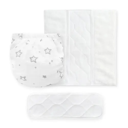Amazing Baby Hybrid Cloth Diaper Cover with Pocket-Sling, Small, Sz 2 (8-15 lbs), Use with Boosties Inserts, Gray Stargazer, SmartNappy Set includes Muslin Cover + Tri-fold Insert + Booster Pad