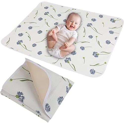 Baby Diaper Changing Pad, 19.7"x25.6" Waterproof Changing Pad Liners with 100% Muslin Cotton Front Top and Leather Back, Soft and Absorbent Portable Changing Mat for Travel, Changing Station