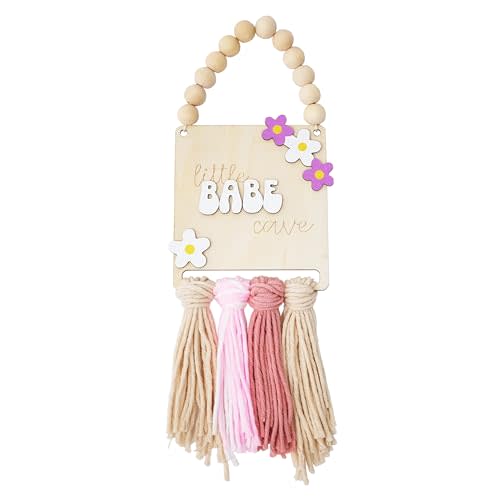 Little Babe Cave, Boho Style Wooden Bead Girls' Decoration,Floral Girls Sign,Nursery Decor, Macrame Sign, Babe Cave,Daisy Sign | Daisy Room Décor