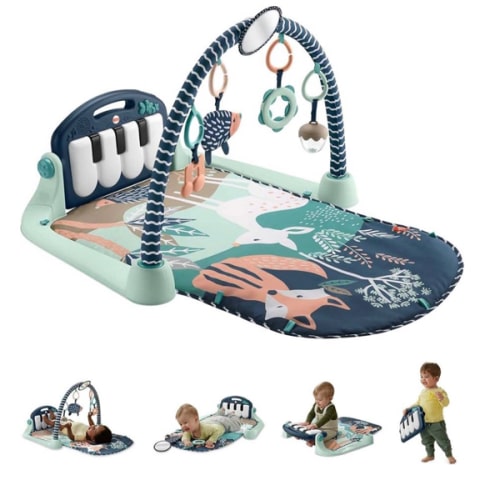 Fisher-Price Baby Playmat Kick & Play Piano Gym with Musical and Sensory Toys for Newborn to Toddler, Navy Fawn